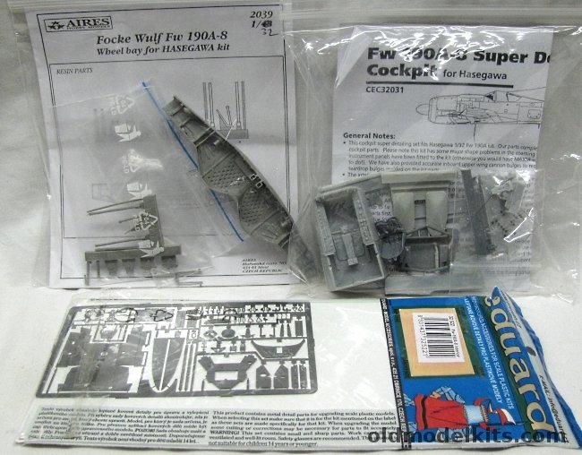 Eduard 1/32 FW-190 A-8 Cutting Edge Cockpit / Aires Wheel Bay / Eduard PE Detail Set - For Hasegawa Kit plastic model kit